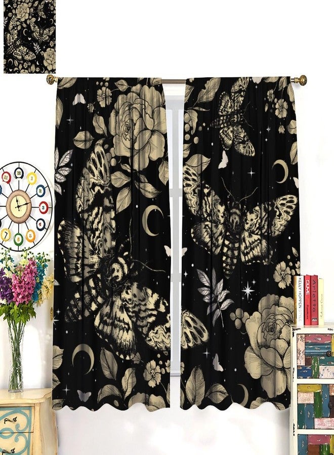 AAVEUP Gothic Moth Curtains for Bedroom,Vintage Boho Mystery Moon Phase Vintage Hippy Flower Plant Star Butterfly Window Drapes for Kids Boys Girls Living Room Kitchen 42x45in（No Blackout） - Image 5